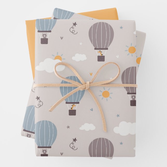 Hot Air Balloons With Animals Wrapping Paper Set (In situ)