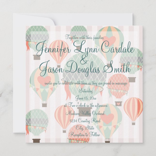 Hot Air Balloons with Hearts Wedding Invitations (Front)