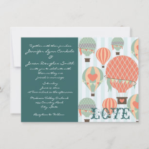 Hot Air Balloons with Hearts Wedding Invitations