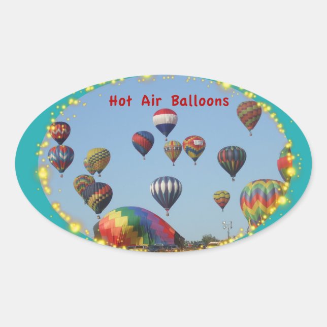 Hot Air Balloons with Sparkle Border Oval Sticker (Front)