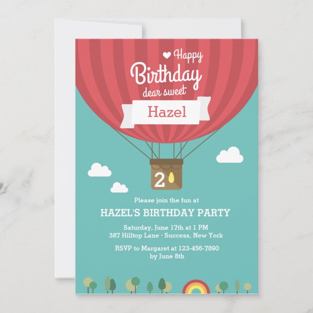 Hot Air Birthday Balloon Invitation (Front)