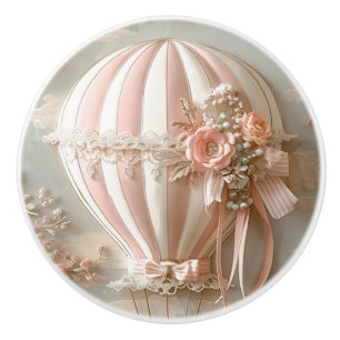 Hot Air Parisian Balloon Soft Pinks Baby Room Ceramic Knob