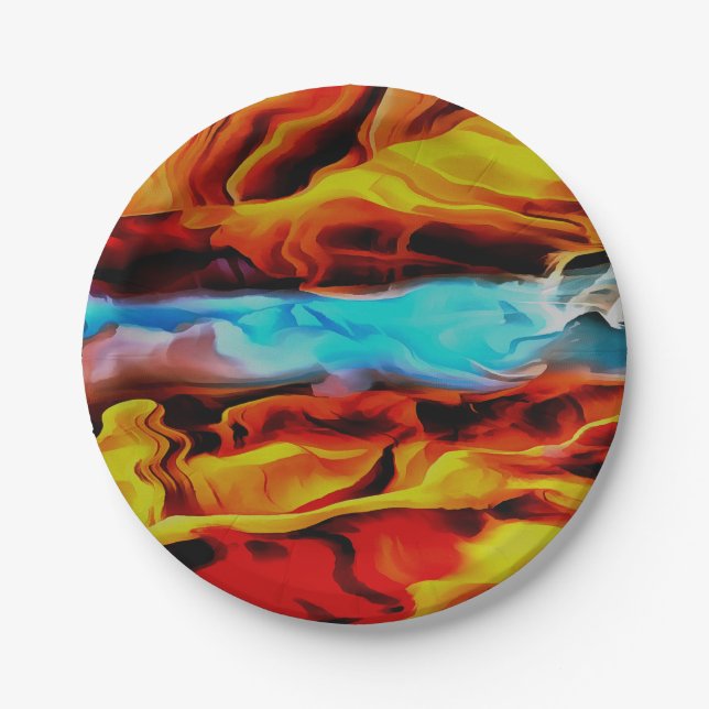 Hot And Cold Elements Acrylic Pour Abstract  Paper Plate (Front)