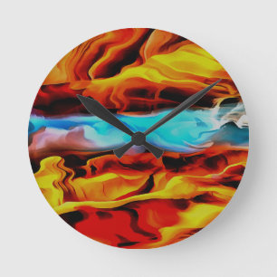 Hot And Cold Elements Acrylic Pour Abstract Round Clock