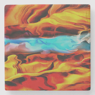 Hot And Cold Elements Acrylic Pour Abstract Stone Coaster