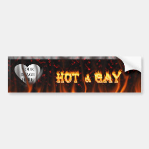 Hot and Gay fire and flames red marble Bumper Sticker