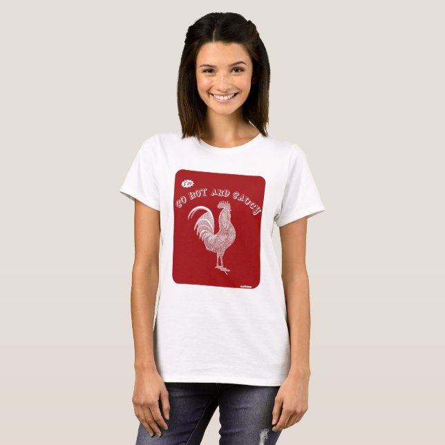 Hot and Saucy Rooster Style Logo Slogan T-Shirt (Front Full)
