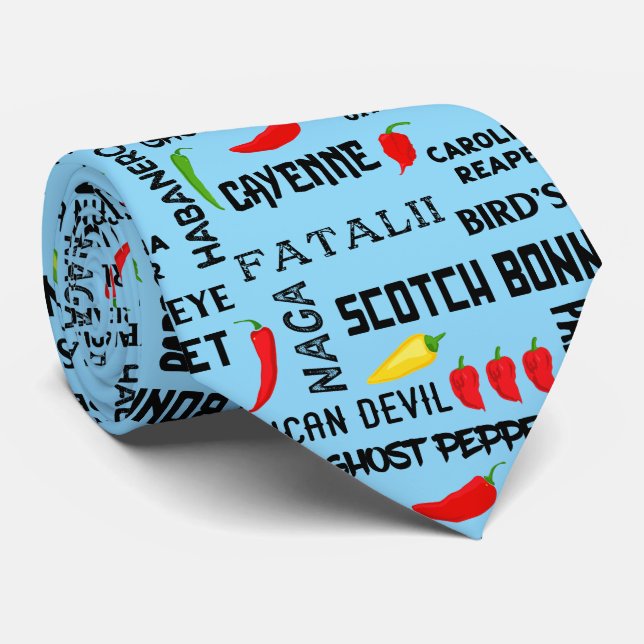 Hot and Spicy Chilli Pepper Names Pattern Tie (Rolled)
