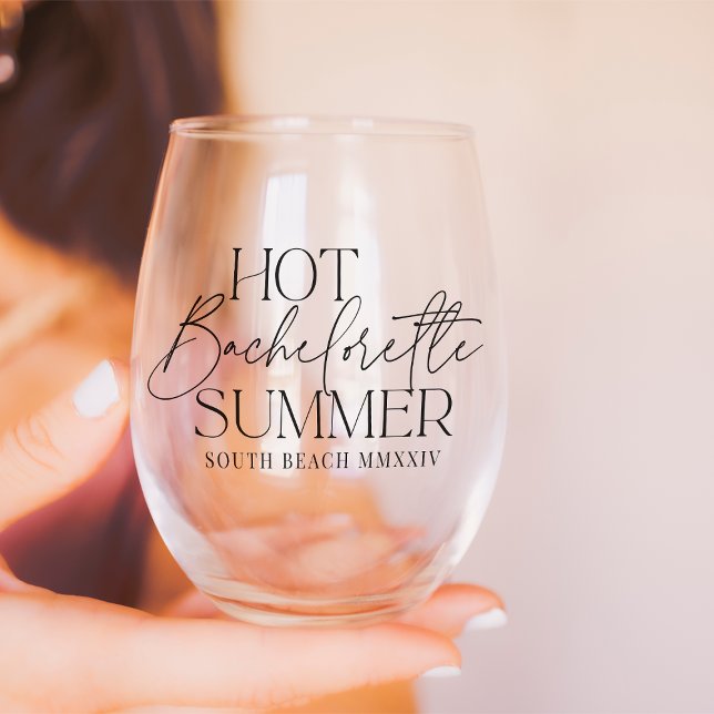 Hot Bachelorette Summer Custom Bachelorette Party Stemless Wine Glass (Creator Uploaded)