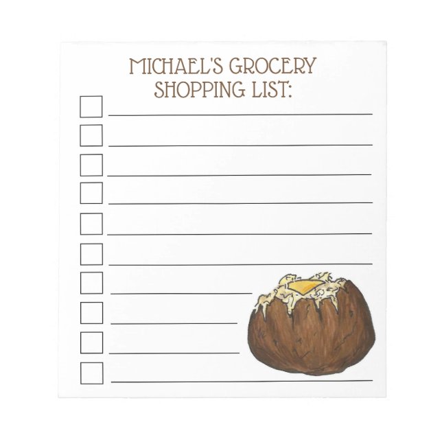 Hot Baked Idaho Potato Personalised Grocery List Notepad (Front)