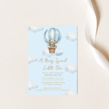 Hot Ballon Teddy Bear Boy Baby Shower Invitation