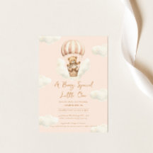 Hot Ballon Teddy Bear Girl Baby Shower Invitation