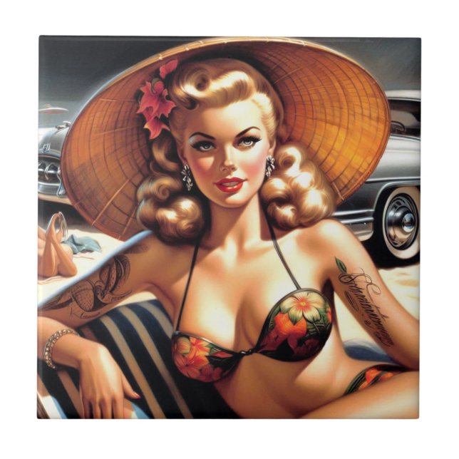 Hot Beach Pin-up Ceramic Tile (Front)