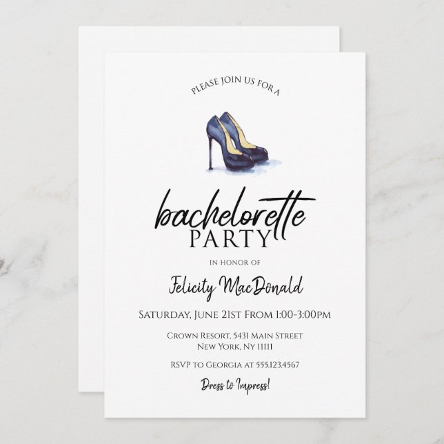 Hot Black Heels, Bachelorette Party Invitations (Front/Back)