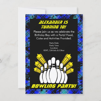 Hot Blue Boy Personalised Bowling Party Invitation
