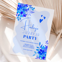 Hot blue wavy frame boho floral Sweet 16