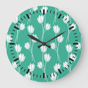 Hot & Bright Green Floral Pattern Large Clock
