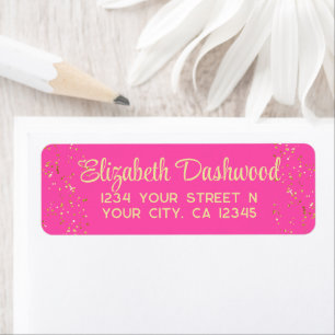 Hot Bright Pink Faux Gold Glitter Modern Girly Return Address Label