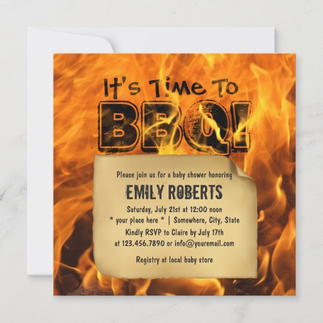 Hot Burning Fire BBQ Baby Shower Invitations (Front)