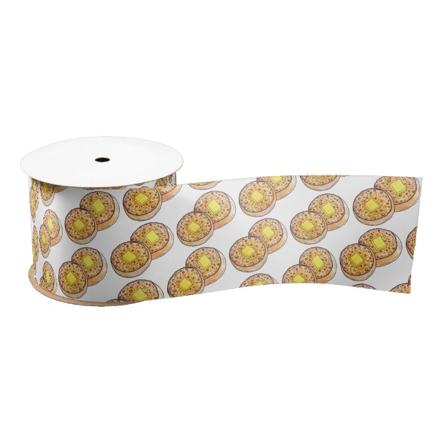 Hot Buttered Crumpets UK Cuisine British Food Satin Ribbon (Spool)