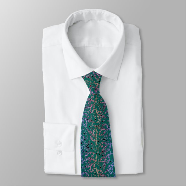 Hot Buttered Music Notes n Clefs Colourful Tie (Tied)