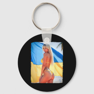 Hot Bybe - Beautiful Bikini Girl With Ukraine Flag Key Ring