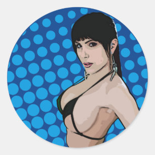 Hot Cartoon Bikini Babe Classic Round Sticker