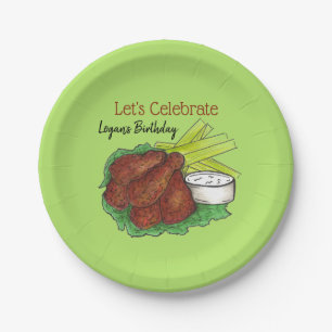 Hot Chicken Wings Let's Celebrate Birthday Party Paper Plate