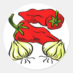 Hot Chilli Pepper and Onion Graphic Classic Round Sticker