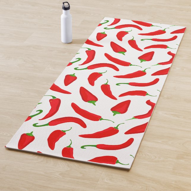 Hot Chilli Pepper Cartoon Red White Pattern Yoga Mat (In Situ)
