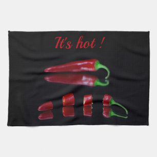 Hot chilli pepper photo red and black with text tea towel