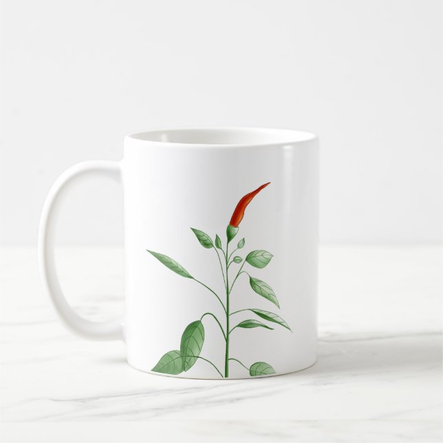 Hot Chilli Pepper Plant Botanical Illustration Coffee Mug (Left)