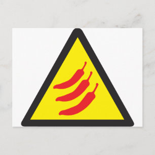 Hot Chilli Pepper Three Warning Sign Postcard