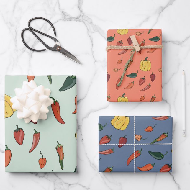 Hot Chilli Pepper Wrapping Paper Set of 3 (Front)