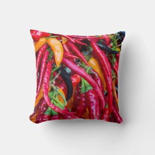 Hot Chilli Peppers At Farmers Market In Madison Cushion