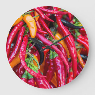 Hot Chilli Peppers At Farmers Market In Madison Large Clock
