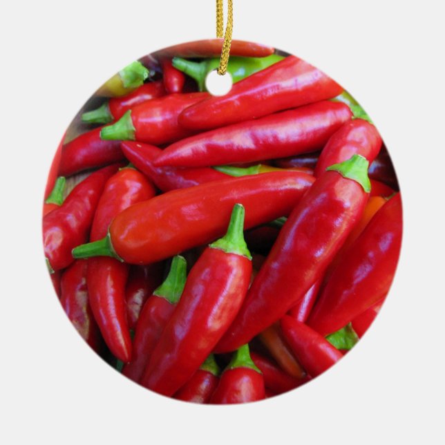 Hot Chilli Peppers Ceramic Tree Decoration (Front)