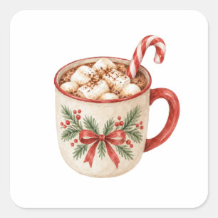 Hot Chocolate and Candy Cane Square Sticker