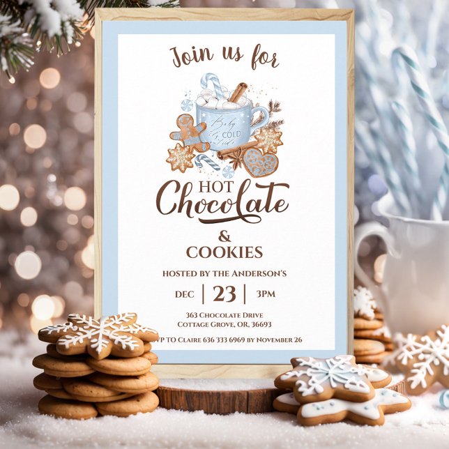 Hot Chocolate And Cookies Blue Modern Christmas Invitation (Hot Chocolate And Cookies Blue Modern Christmas Invitation)