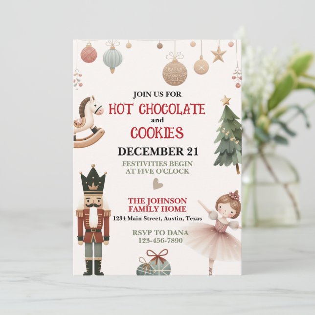 Hot Chocolate and Cookies Christmas Party Invitation (Standing Front)