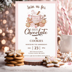 Hot Chocolate And Cookies Pink Modern Christmas Invitation