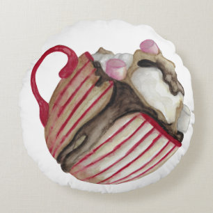 Hot chocolate and marshmallows cocoa sundae throw round cushion