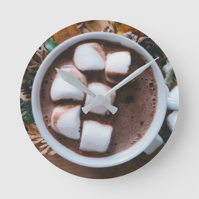 Hot chocolate and marshmallows cup of cocoa round clock (Front)