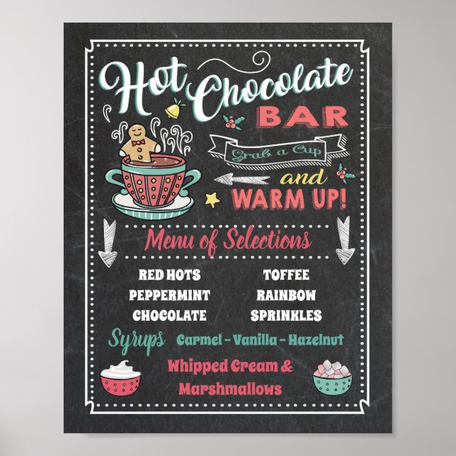 Hot Chocolate Bar Menu Party Poster Sign (Front)