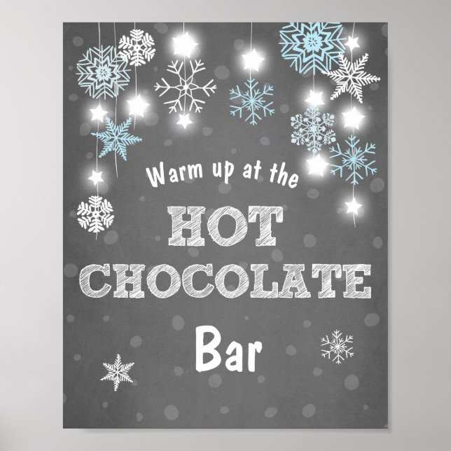 Hot Chocolate Bar Sign Blue snowflakes Rustic (Front)