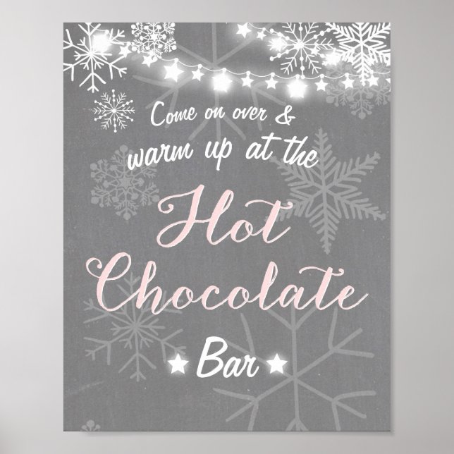 Hot Chocolate Bar Sign Pink Girl snowflakes (Front)
