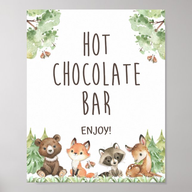 Hot Chocolate Bar Sign Woodland Animals Birthday (Front)