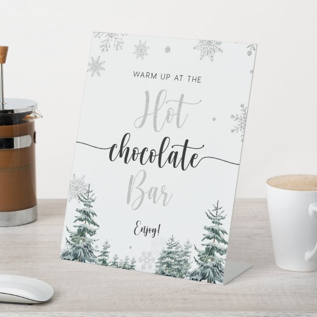 Hot Chocolate Bar silver winter sign (In SItu)