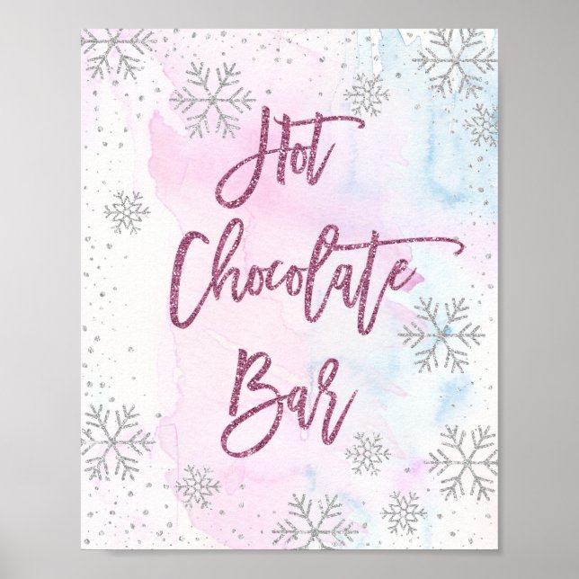 Hot Chocolate Bar Snowflake Glitter Magenta Poster (Front)