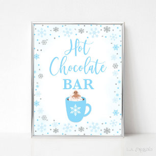 Hot Chocolate Bar Winter Blue Snowflakes Sign